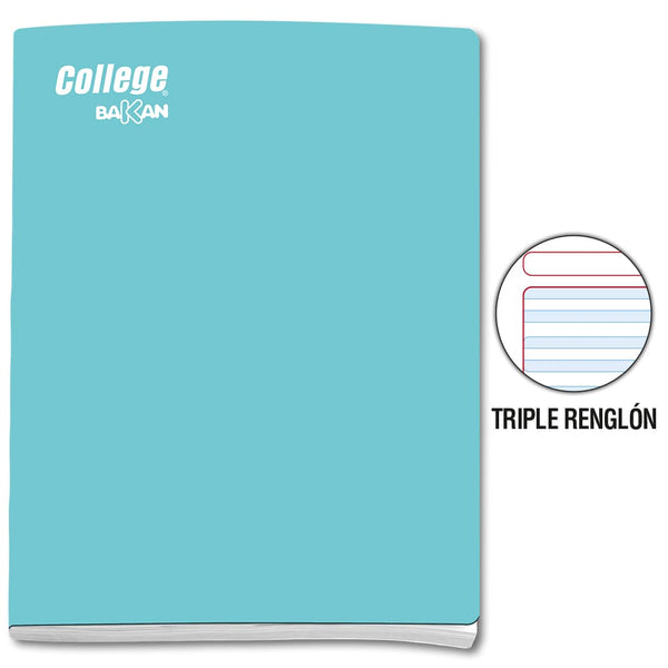 Cuaderno triple reglón turquesa A4 x 80 hojas Bakan
