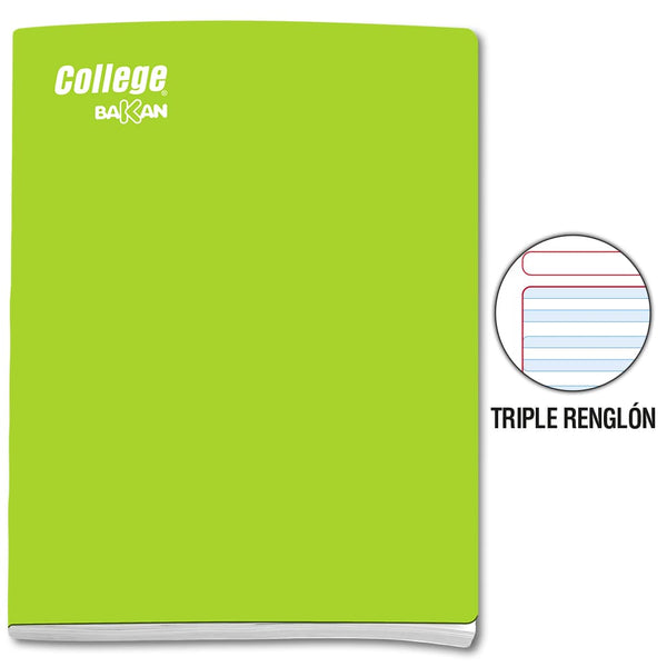 Cuaderno triple reglón verde limón A4 x 80 hojas Bakan