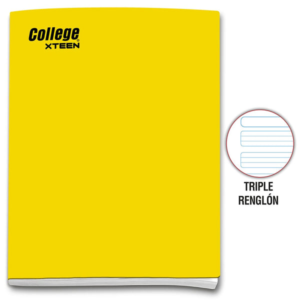 Cuaderno engrapado triple renglón A4 x 80 hojas amarillo Xteen College