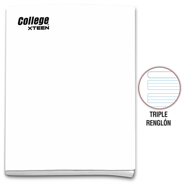 Cuaderno engrapado triple renglón A4 x 80 hojas blanco Xteen College
