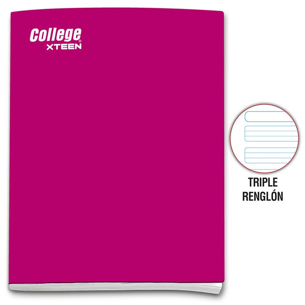 Cuaderno engrapado triple renglón A4 x 80 hojas fucsia Xteen College