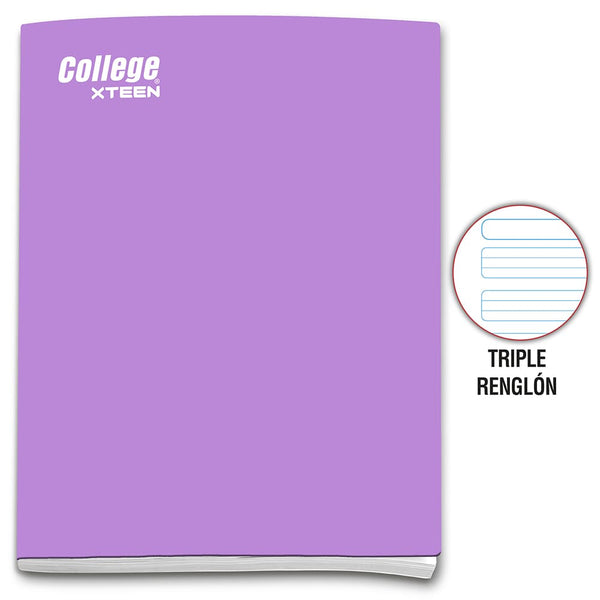 Cuaderno engrapado triple renglón A4 x 80 hojas lila Xteen College