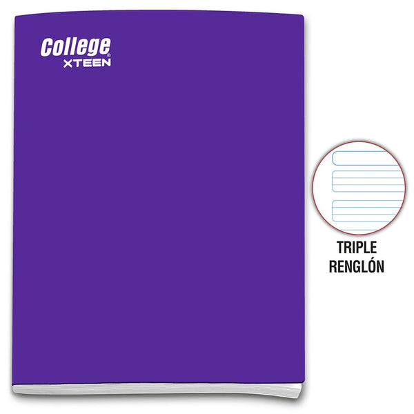 Cuaderno engrapado triple renglón A4 x 80 hojas morado Xteen College