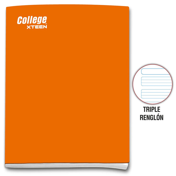 Cuaderno engrapado triple renglón A4 x 80 hojas naranja Xteen College