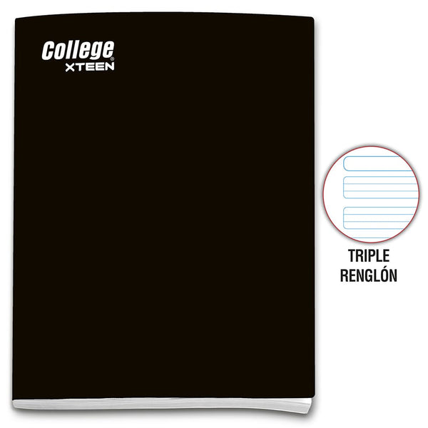 Cuaderno engrapado triple renglón A4 x 80 hojas negro Xteen College