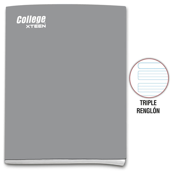 Cuaderno engrapado triple renglón A4 x 80 hojas plomo Xteen College