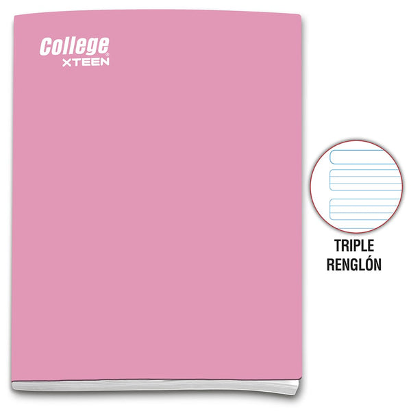 Cuaderno engrapado triple renglón A4 x 80 hojas rosado Xteen College