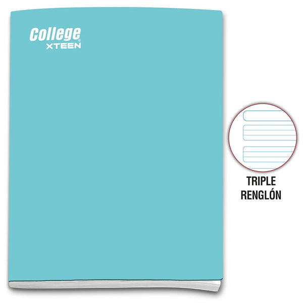 Cuaderno engrapado triple renglón A4 x 80 hojas turquesa Xteen College