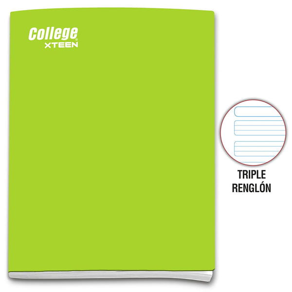 Cuaderno engrapado triple renglón A4 x 80 hojas verde limón Xteen College