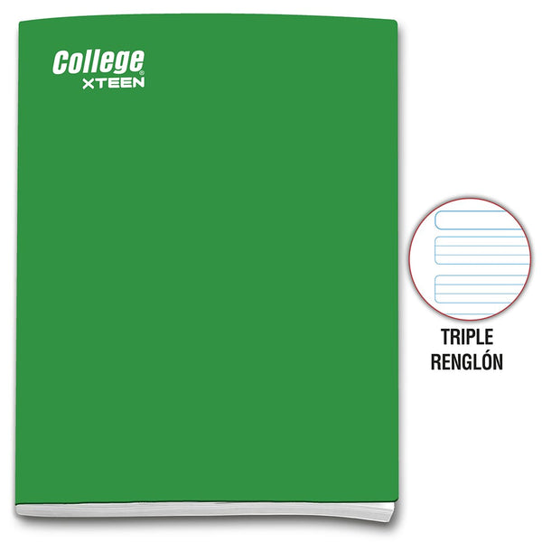 Cuaderno engrapado triple renglón A4 x 80 hojas verde Xteen College