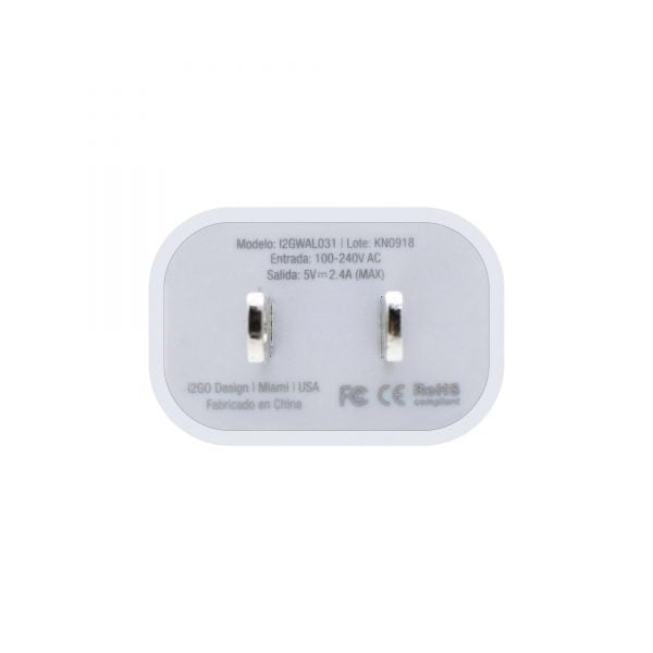 Cargador de pared blanco con doble entrada USB-A de 2.4A