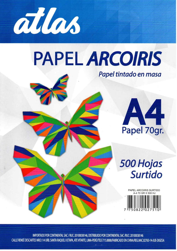 Papel arcoiris A4 70gr 500 hojas Atlas