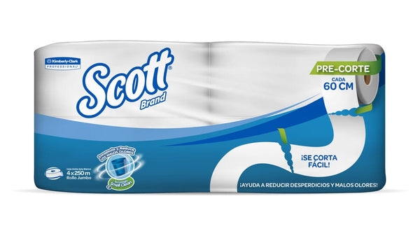 Papel higiénico blanco doble hoja  250 mt x 4 rollos  Scott Brand