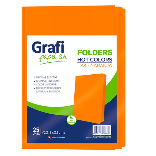 Folder manila A4 color naranja x 25 unidades Grafipapel