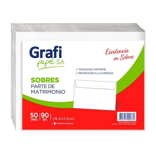 Sobre Bond Parte Matrimonio 90gr 13.5x18.5cm 50 und. Grafipapel