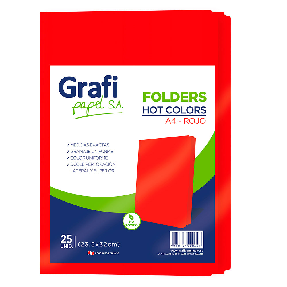 Folder Manila A4 rojo x 25 unidades Grafipapel