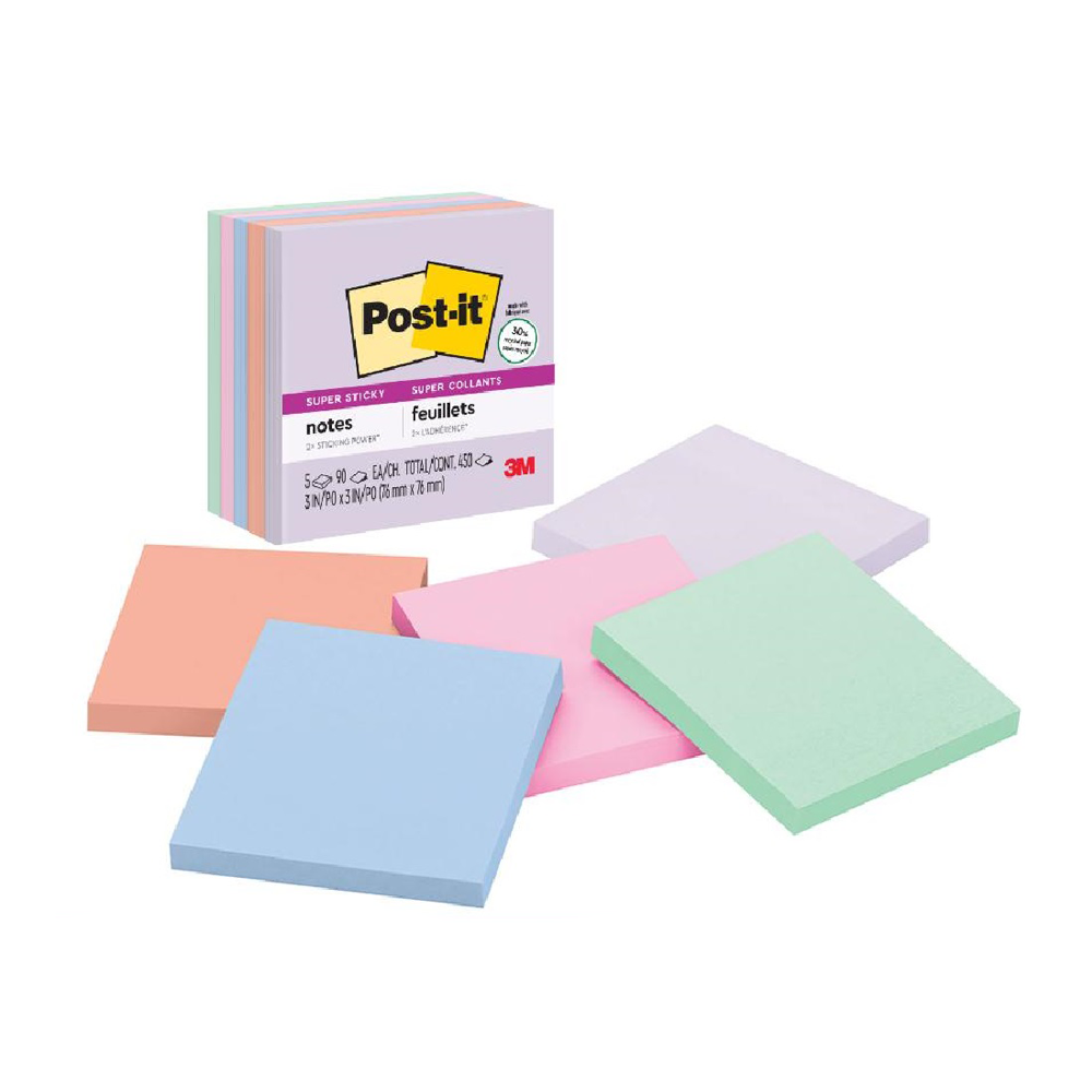 Post-it notas super adhesivas recicladas 654 colección bali 7.6 cm x 7.6 cm