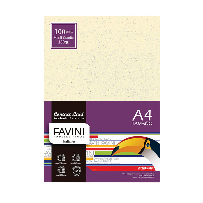 Cartulina marfil granito estriado 180gr A4 x 100 unidades Favini