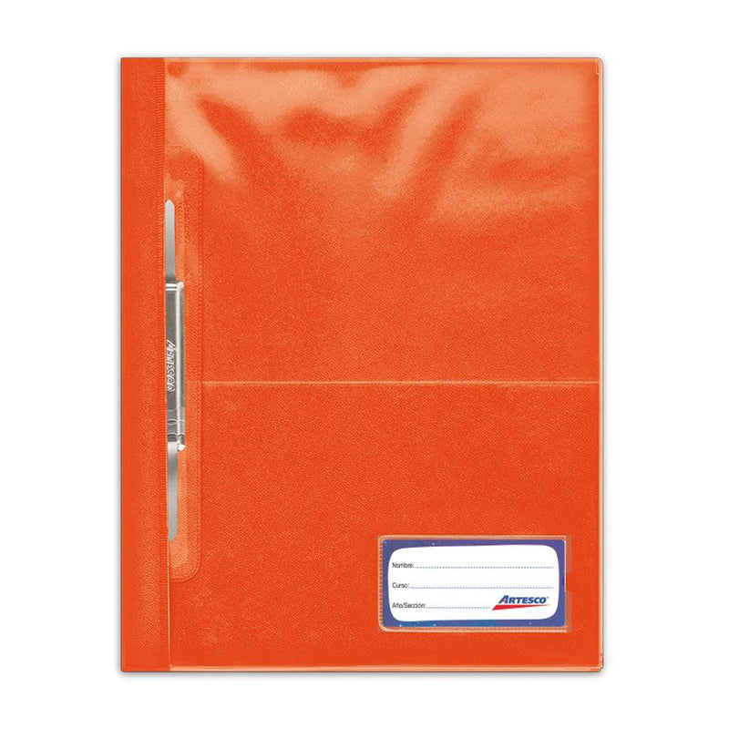 Folder tapa transparente A4 con fastener color naranja Artesco