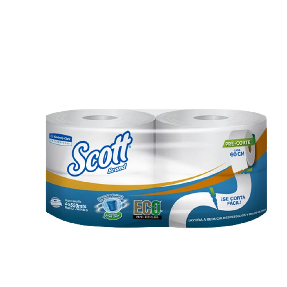 Papel higiénico jumbo blanco una hoja  550 mt x 4 rollos Scott