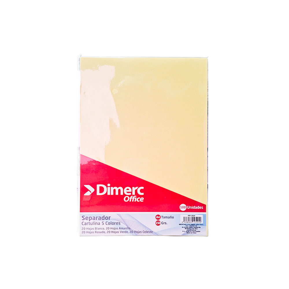 Separador cartulina A4 150gr x 100 unidades 5 colores pastel Dimerc