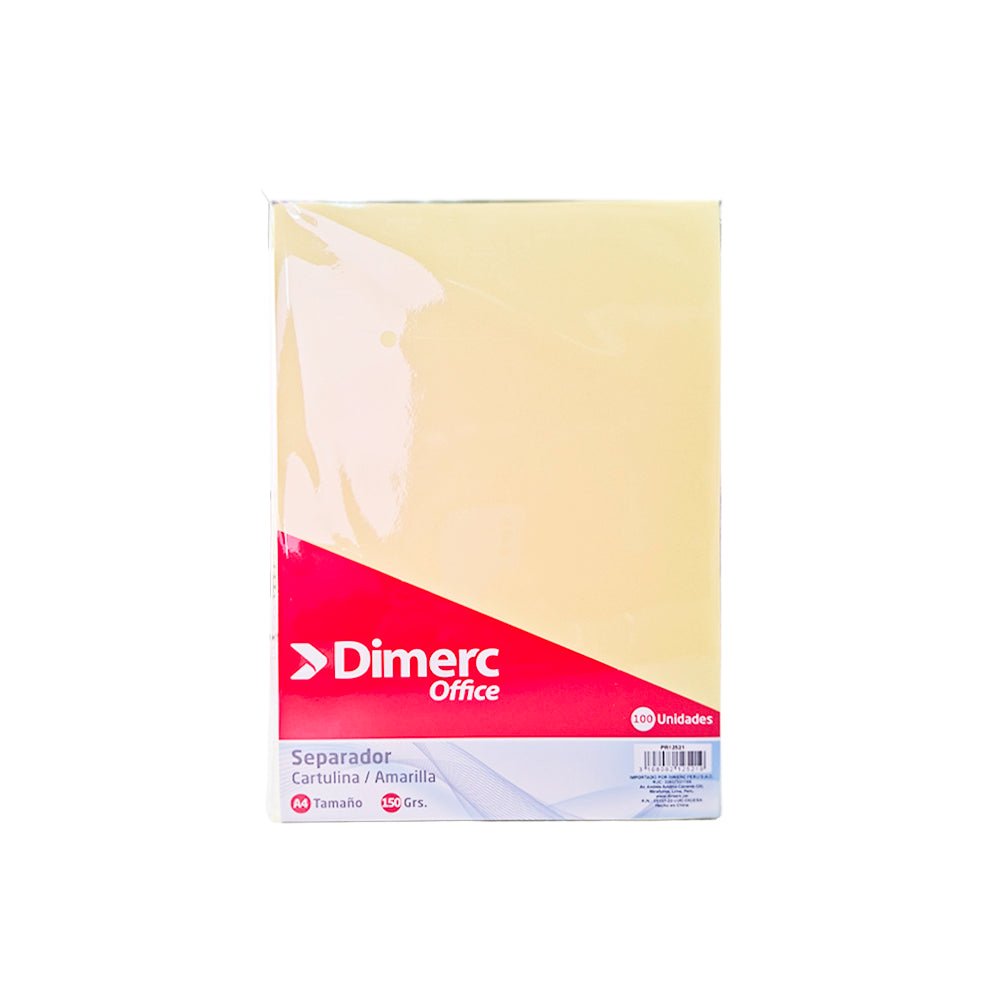 Separador cartulina A4 150 gr x 100 unidad amarillo Dimerc