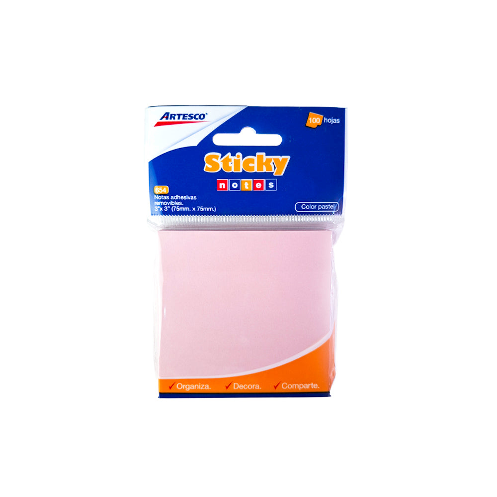 Notas adhesiva 3 x 3 cm 100 hojas rosado Artesco