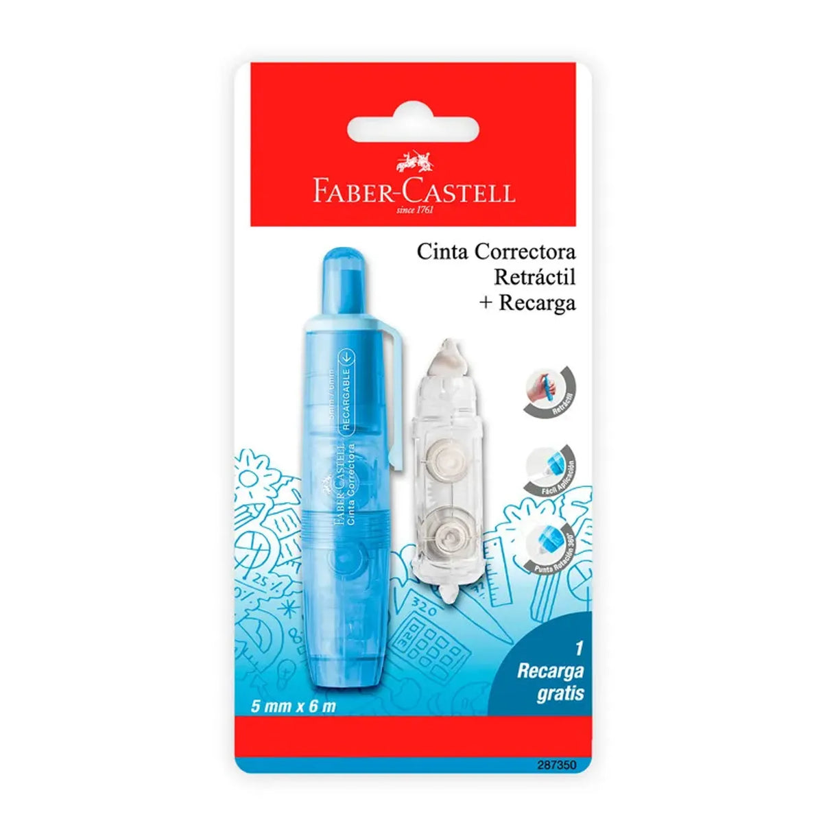 Cinta correctora retractil azul 5mm Faber-Castell