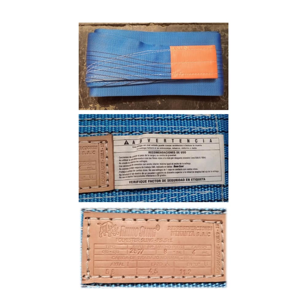 Eslinga d/poliester d/ojo plano 8 x 4mts x 5.6 tns x 2 capas rhino sling