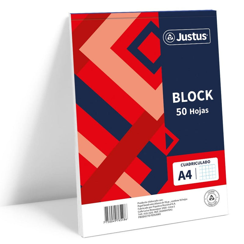 Block cuadriculado A4 x 50 hojas Justus
