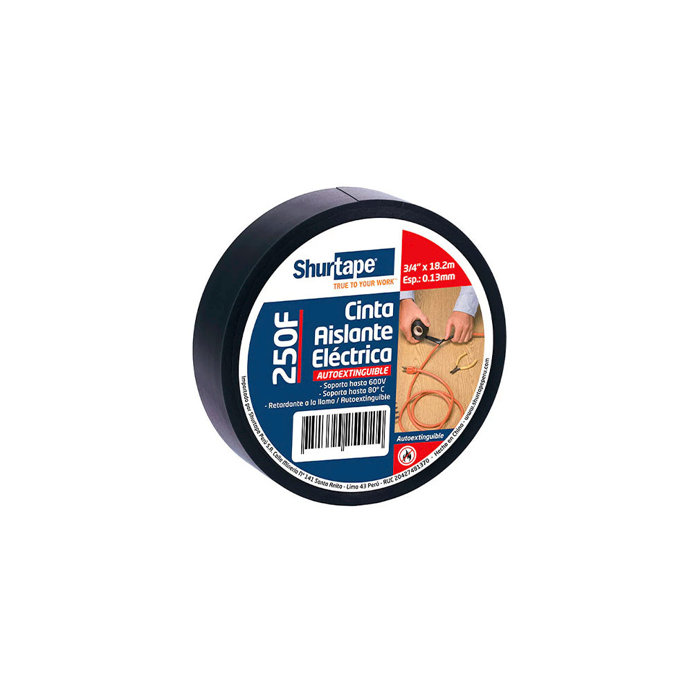 Cinta aislante 3/4 x 20 yardas negro 250F Shurtape