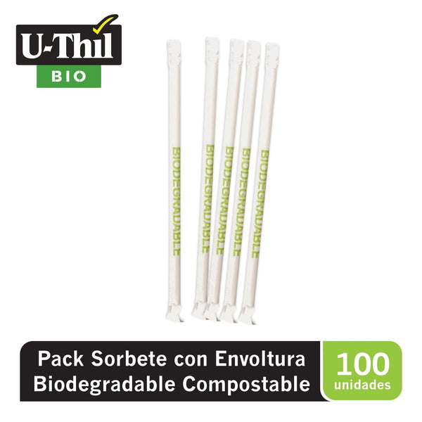 Sorbete biodegradable con envoltura x 100 unidades U-Thil