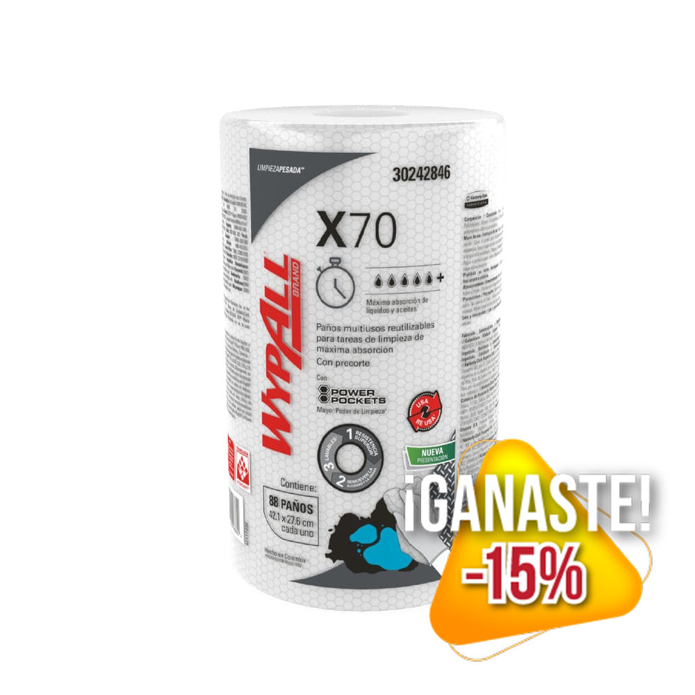 Paños de limpieza plus (x 70) 88 paños blanco Wypall