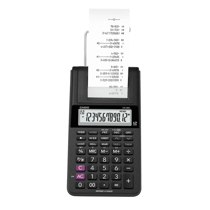 Calculadora con impresora 12 dígitos HR-8RC-BK negro Casio