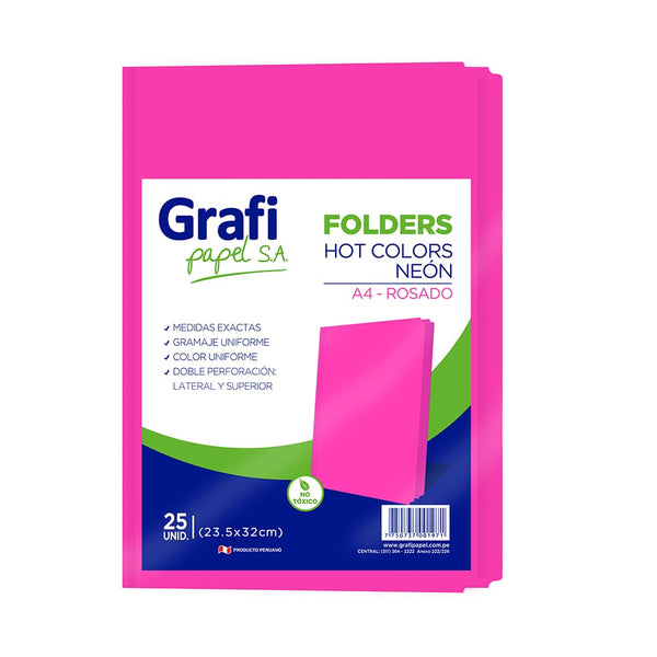 Folder manila A4  color rosado neón x25 unidades Grafipapel