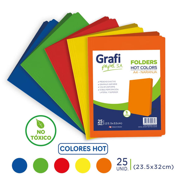 Folder manila A4 colores neón x 20 unidades Grafipapel