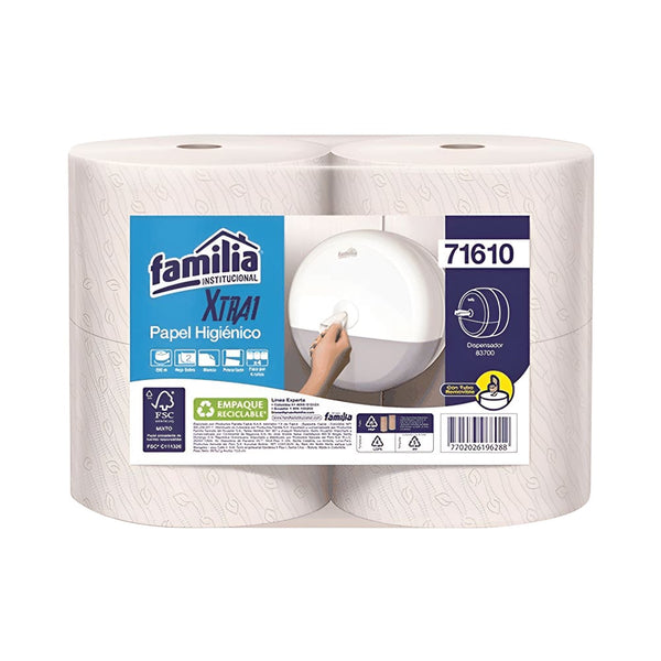 Papel higiénico jumbo doble hoja x 200 mt x 4 rollos blanco Familia Xtra