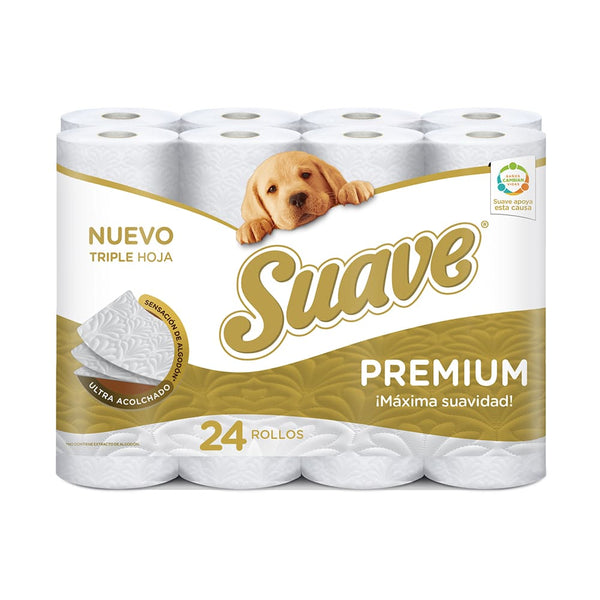 Papel higiénico blanco triple hoja 19 mt x 24 rollos Suave