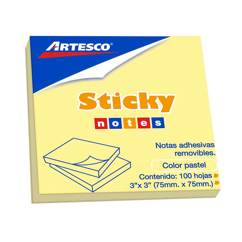 Notas adhesivas 3 x 3 100 hojas amarillo Artesco