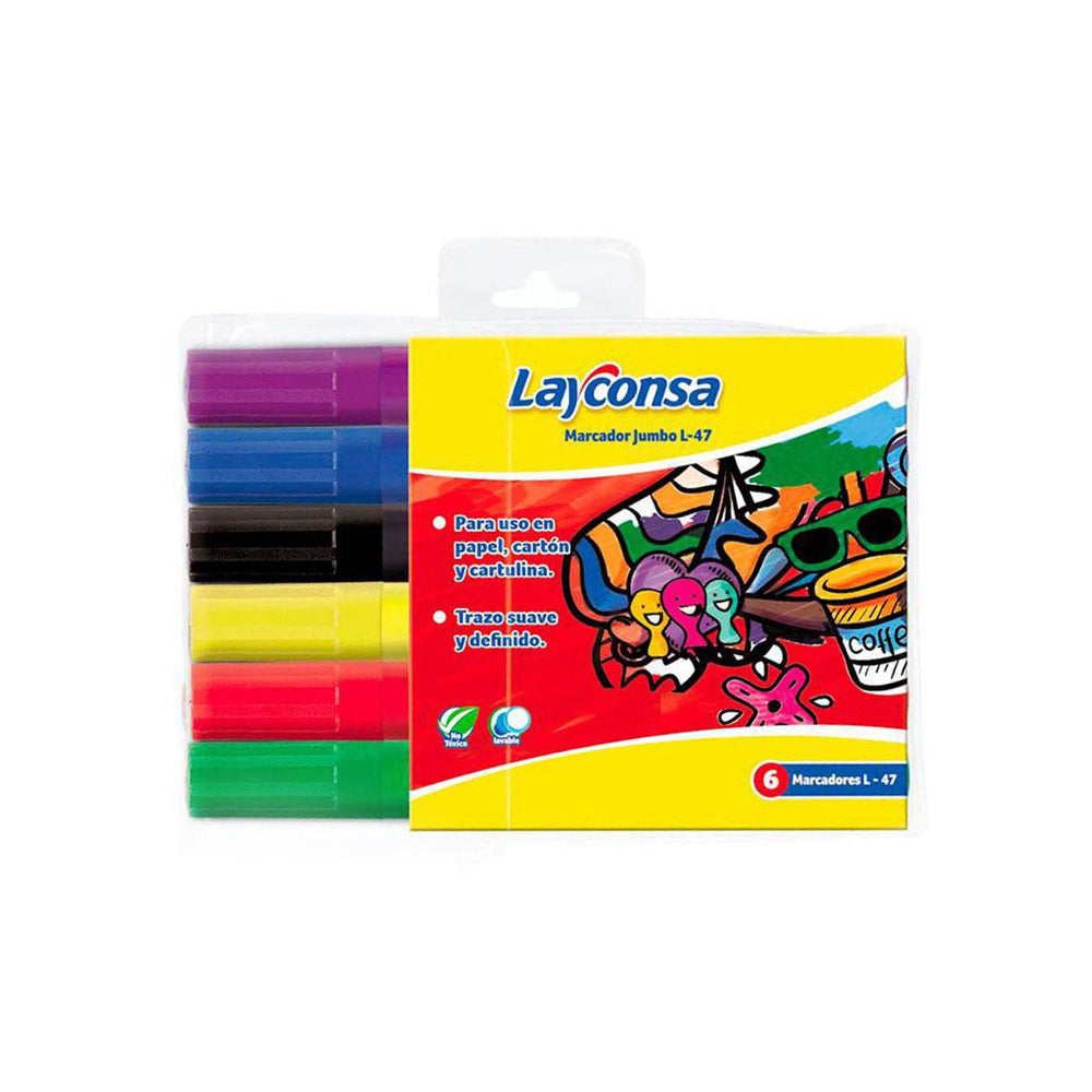 Plumones jumbo L-47 estuche x 6 unidades Layconsa