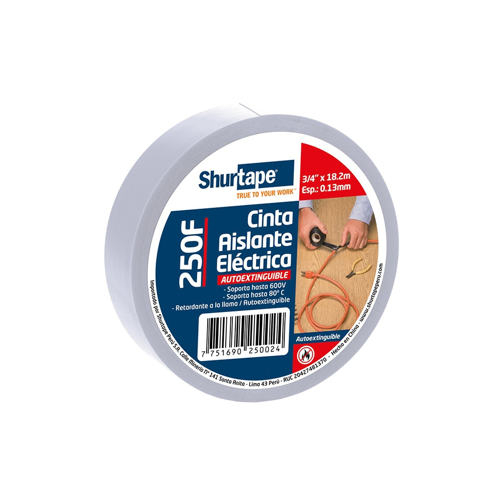 Cinta aislante 3/4 x 20 yardas blanco 250F Shurtape