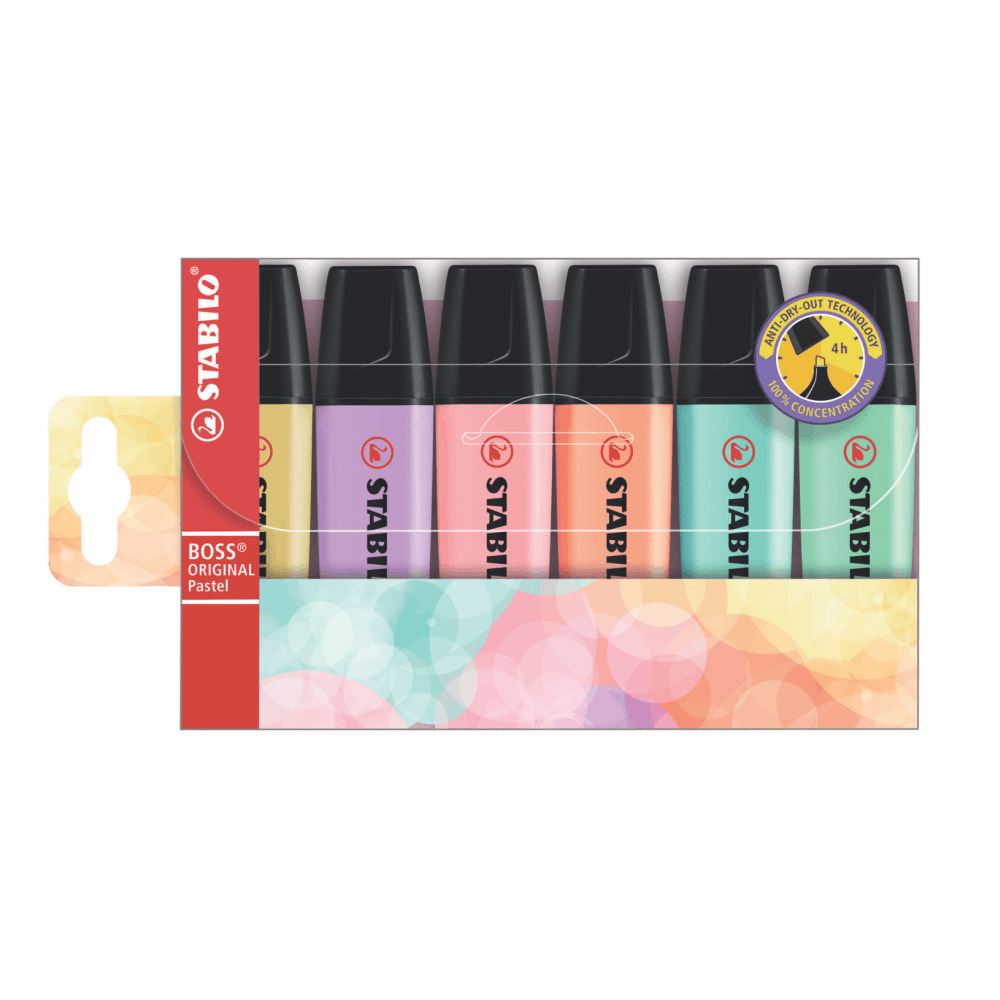 Estuche con 6 colores pastel resaltador boss stabilo