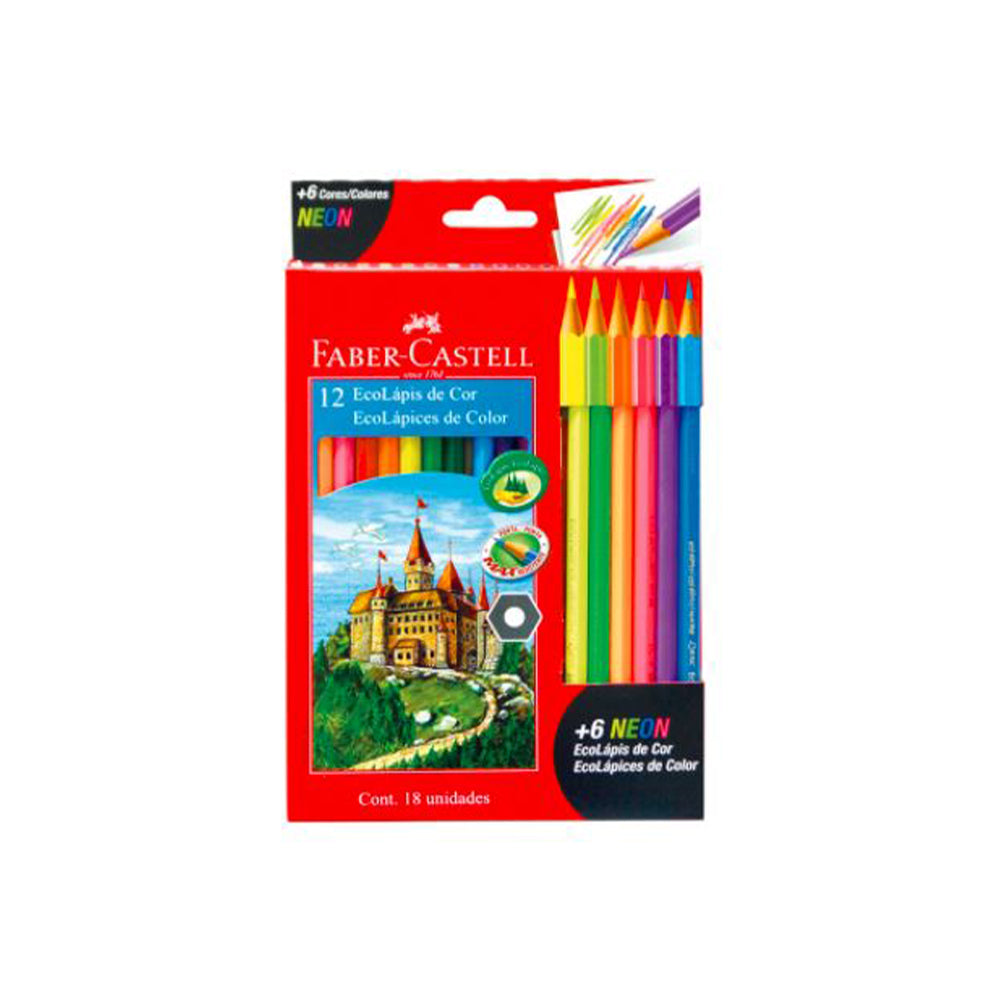 Colores hexag largos + 6 colores neón x 12 unidades Faber Castell