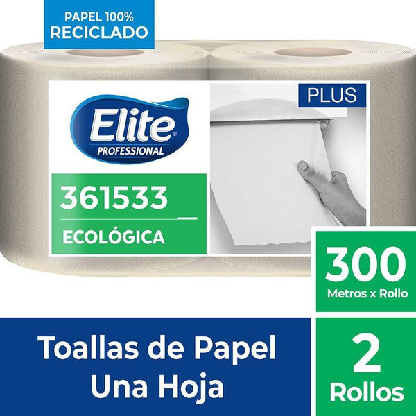 Papel toalla natural ecológica una hoja  300 mt x 2 rollos Elite Plus