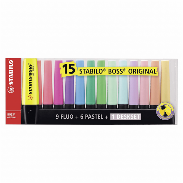 Estuche con15colores deskset resaltador boss stabilo