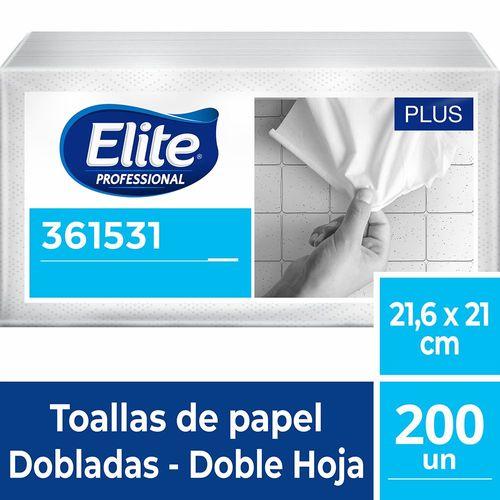 Papel toalla blanco interfoliado doble hoja  21.6 x 21 cm x 200 unidades Elite Plus