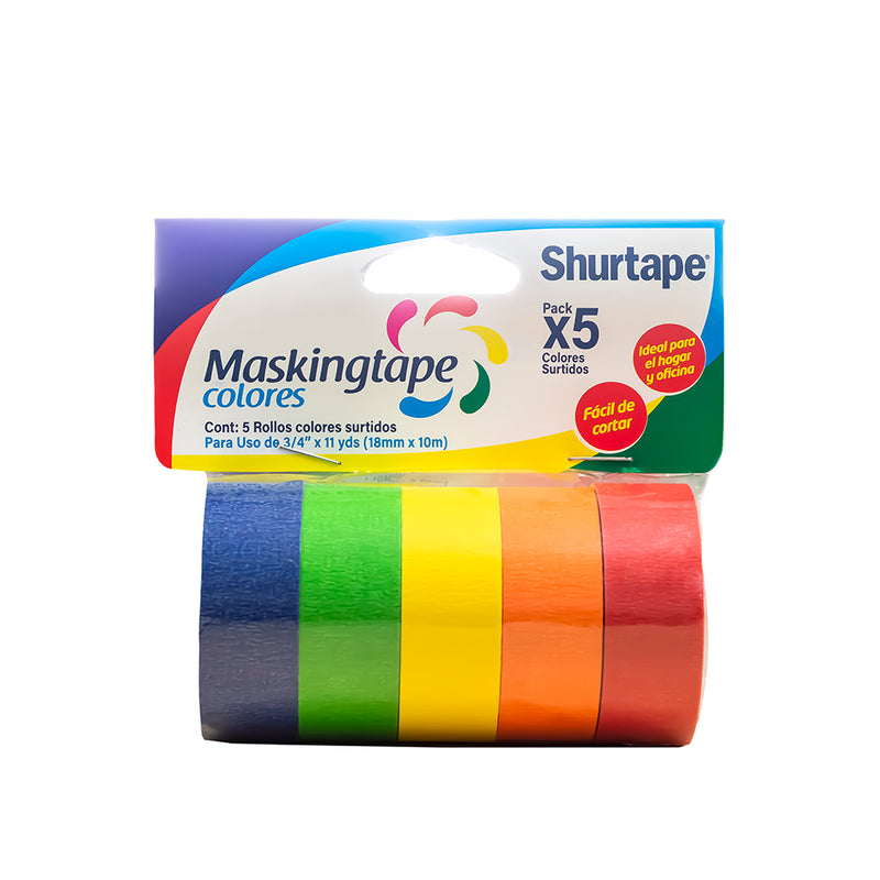 Cinta masking tape 5 colores 3/4 x 15 yd Shurtape
