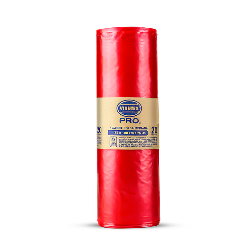 Bolsa basura rollo roja 75l 65x100cm rollo x 20und virutex