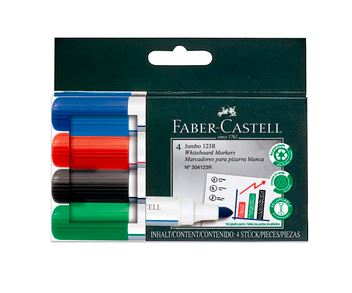 Plumones para pizarra jumbo 123R  cartón x 4 unidades Faber Castell
