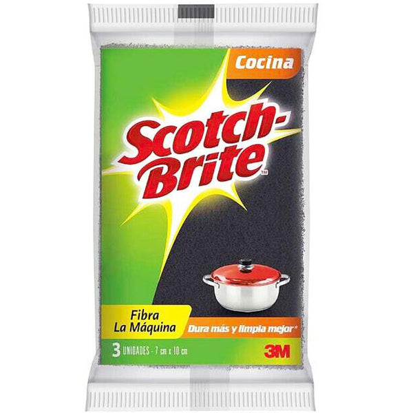 Esponja fibra la máquina  color gris x 3 unidades Scotch-Brite